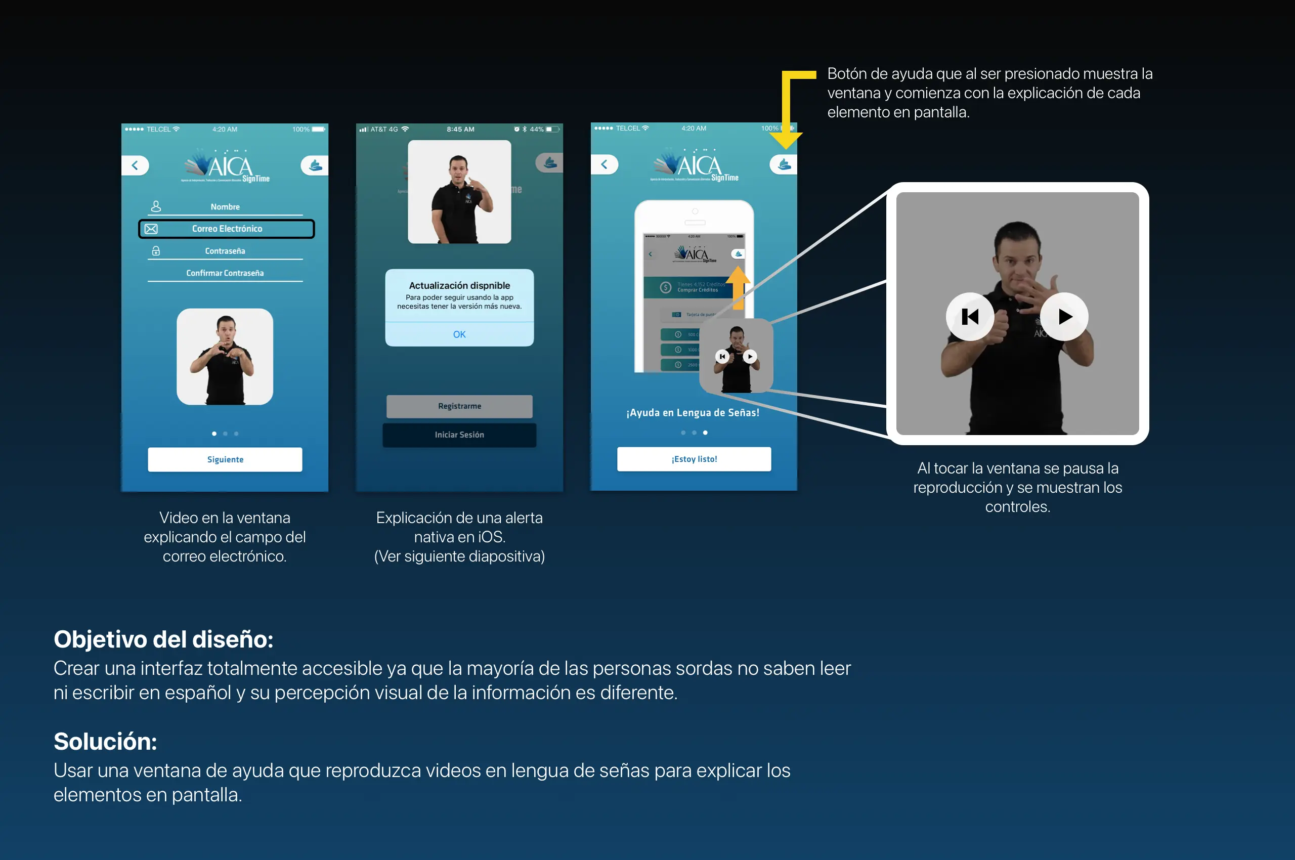 Slide from old portfolio in Spanish where I show video tutorial widget